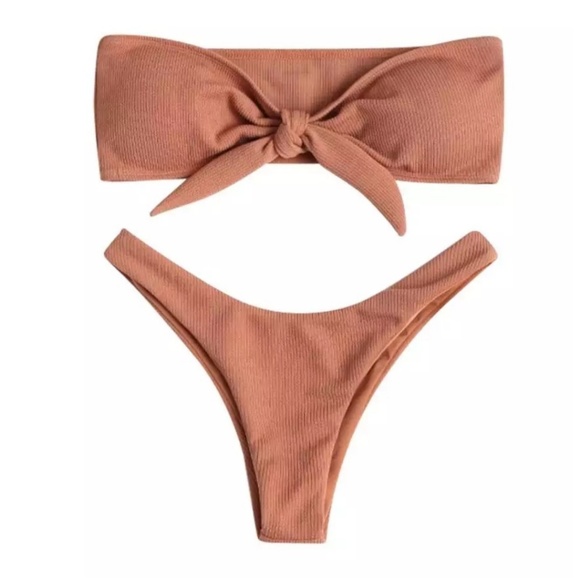 Dusty Rose Brazilian Cheeky Padded Bandeau Bikini - Picture 3 of 4